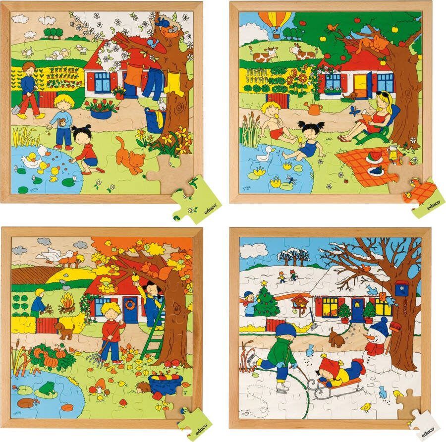 Educo 4x Seizoenen Kinder Puzzel 40x40cm Set van 4 puzzels Verschillende moeilijkheidsgraad Kinderpuzzels Legpuzzel Educatief speelgoed Incl. Houtenframes Serie 2 Vanaf 4 jaar