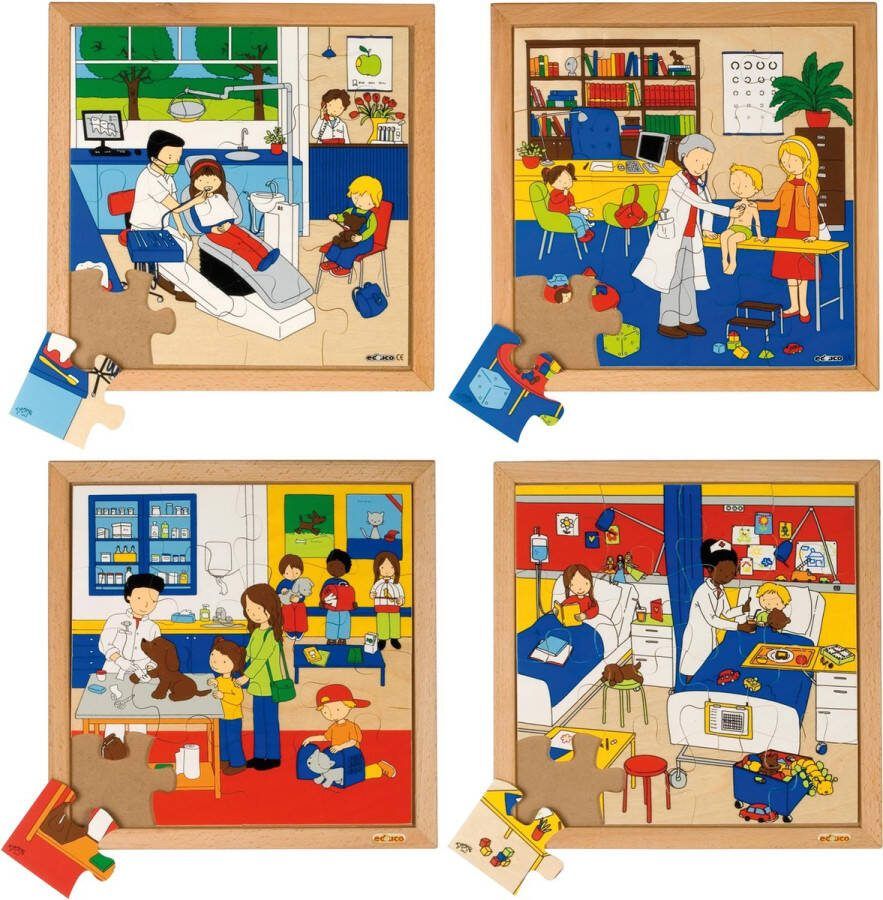 Educo Puzzelserie Gezondheid Kinderpuzzels Houten speelgoed Houten puzzel Educatief speelgoed Kinderspeelgoed 4x16 stukjes