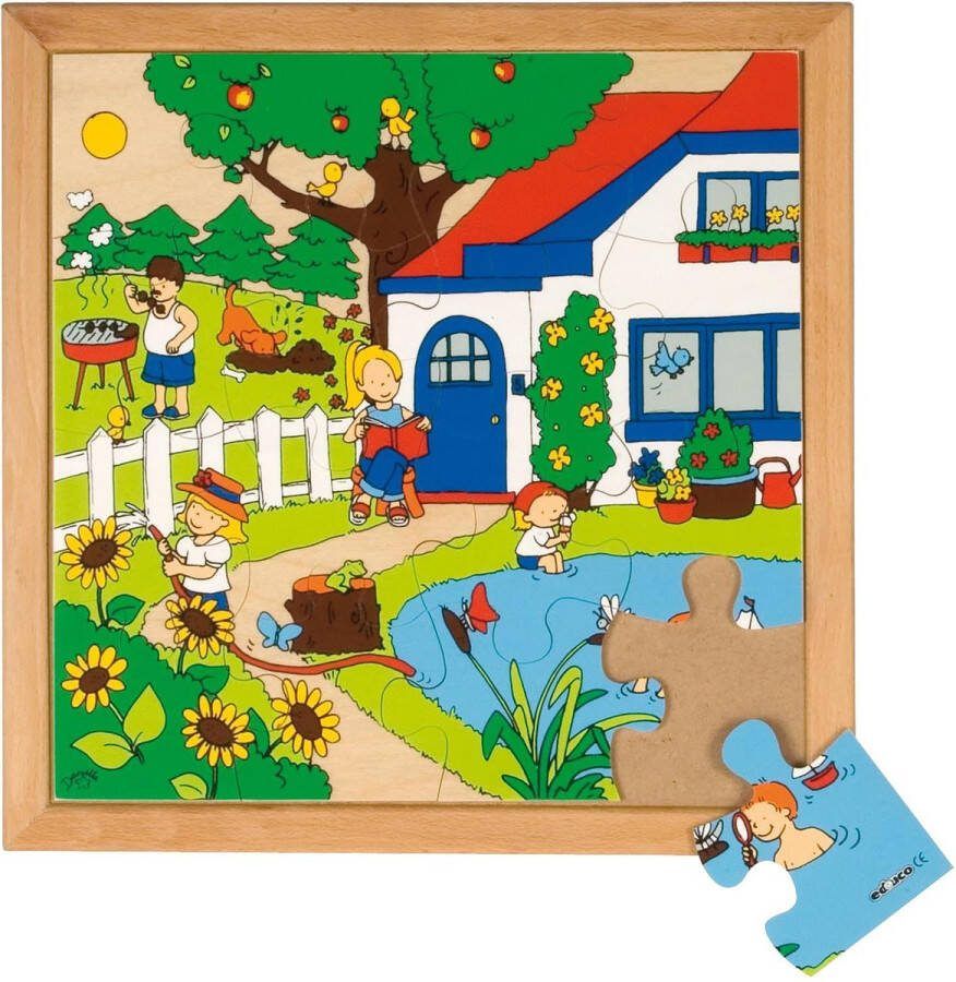 Educo Seizoenen Kinder Puzzel Zomer 34x34cm 16 stukjes Kinderpuzzels Legpuzzel Educatief speelgoed Houtenpuzzel Incl. Houtenframe Vanaf 4 jaar