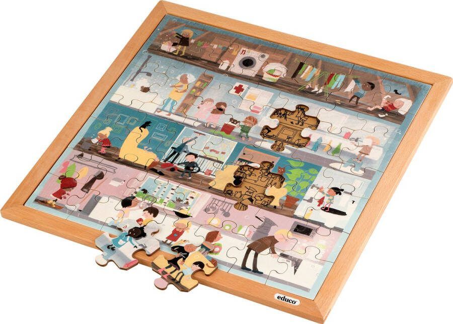 Educo Woordenschatpuzzel Persoonlijke hygiene Houten speelgoed Houten puzzel Educatief speelgoed Kinderspeelgoed 49 stukjes 40x40