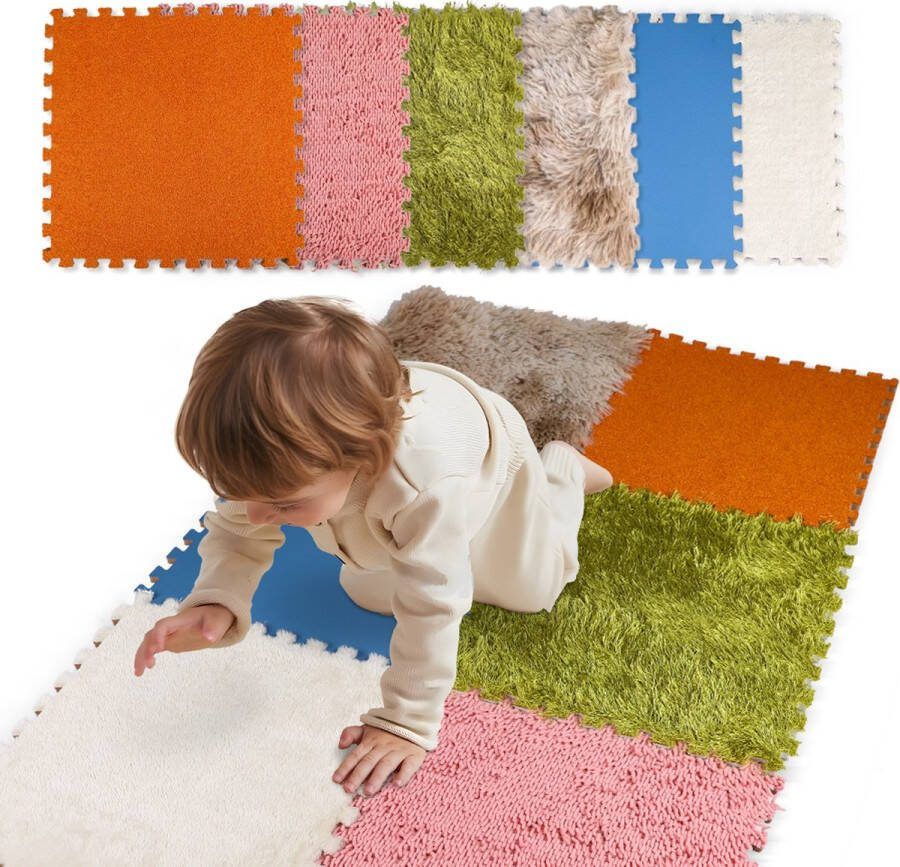 Edusense 6 texturen Baby Speelmat 60x90cm Puzzelmat van foam Puzzel Eva Play Vloermat Kruipmat Opvouwbare puzzelmat Baby matten 6 stuks (30x30cm)
