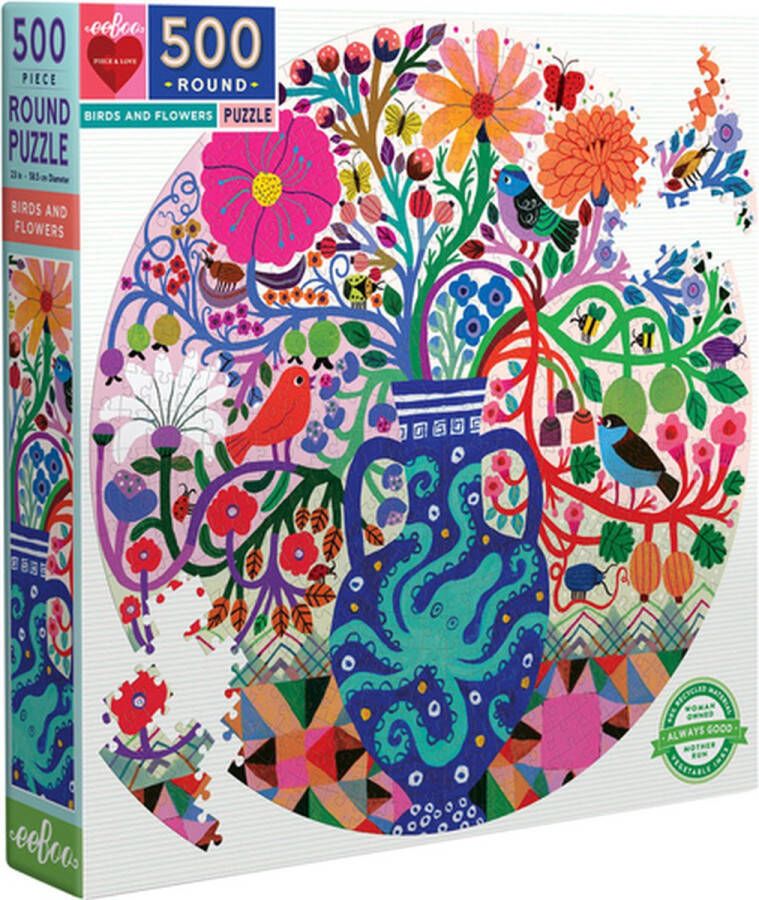 Eeboo puzzel Birds and Flowers (ronde puzzel 500)