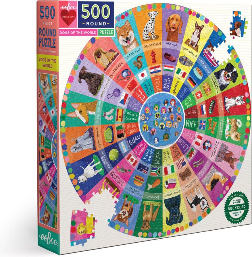 Eeboo Dogs of the World Puzzel Rond 500 stukjes