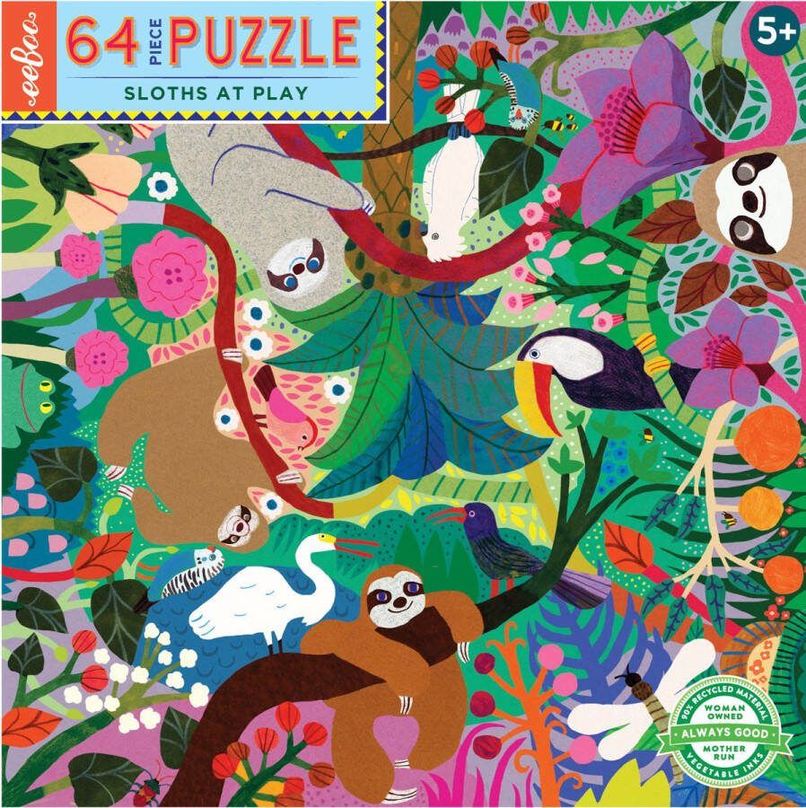 Eeboo legpuzzel sloths at play 64 stukjes