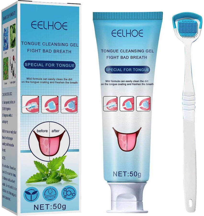 Eelhoe Tongschraper & Tong Gel (50ML) Reinigt Witte Tong Aanslag Tegen Slechte Adem Tongreiniger Set Halitose & Beslagen Tong