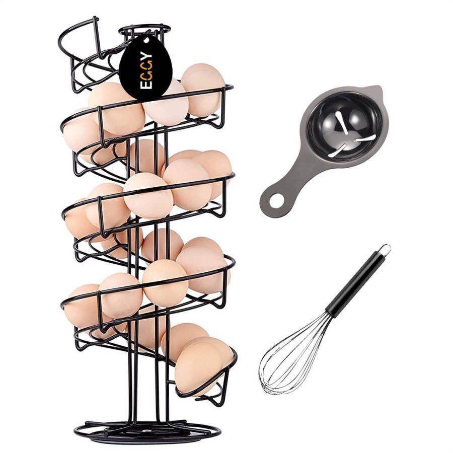 Eggy Pasen Eierhouder Paasdecoratie Eierrek Metaal Zwart Eierrekje Eierdoos Eiermand Eierschaal Eieren bewaren Incl. Garde en Eierscheider