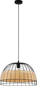 EGLO Hanglamp Anwick zwart ø50 x h110 cm excl. 1x e27 (elk max. 40 w) plafondlamp vintage retro hout gevlochten design lamp hanglamp eettafellamp eettafel keukenlamp lamp voor de woonkamer