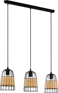 EGLO Hanglamp Anwick zwart l88 x h110 x b18 cm excl. 3x e27 (elk max. 40 w) plafondlamp vintage retro hout gevlochten design lamp hanglamp eettafellamp eettafel