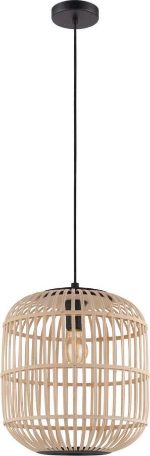 EGLO Hanglamp BORDESLEY zwart ø35 x h110 cm excl. 1x e27 (elk max. 28w) staal en hout