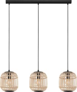 EGLO Hanglamp BORDESLEY zwart l91 x h110 x b21 cm excl. 3x e27 (elk max. 28w) van staal en hout hanglamp hanglamp plafondlamp lamp eettafellamp eettafel keukenlamp