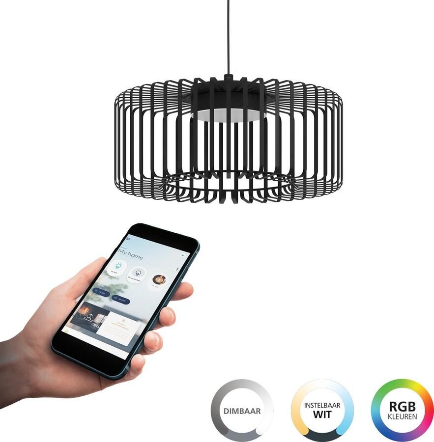 EGLO Hanglamp GINESTRONE-Z hanglamp zwart ZigBee 3.0 timer pendellamp App spraakbesturing Alexa ‎110x45x45cm excl. afstandsbediening (1 stuk)