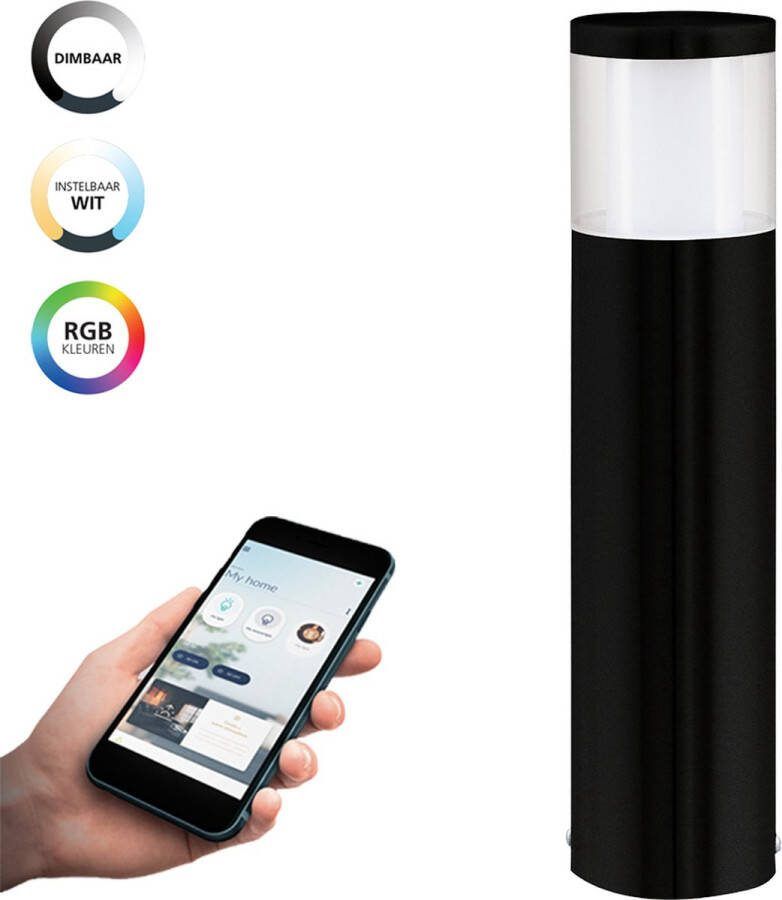 EGLO Staande lamp BASALGO-Z vloerlamp buitenverlichting zwart IP44 ZigBee 3.0 App spraakbesturing Alexa ‎‎112x110x470cm excl. afstandsbediening (1 stuk)