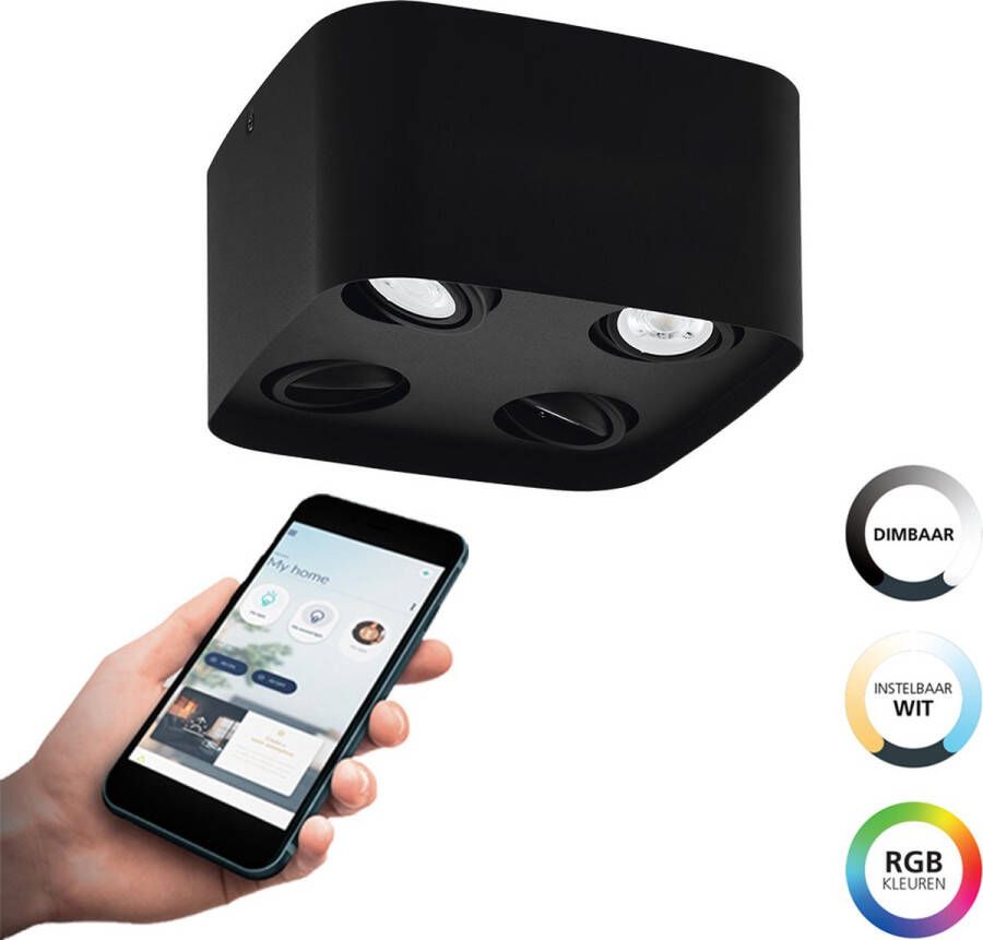 EGLO Connect .z Caminales-Z Smart Plafondlamp GU10 24 cm Zwart Instelbaar RGB & wit licht Dimbaar Zigbee