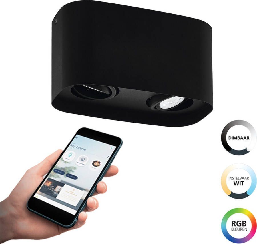 EGLO Connect .z Caminales-Z Smart Plafondlamp GU10 24 cm Zwart Instelbaar RGB & wit licht Dimbaar Zigbee