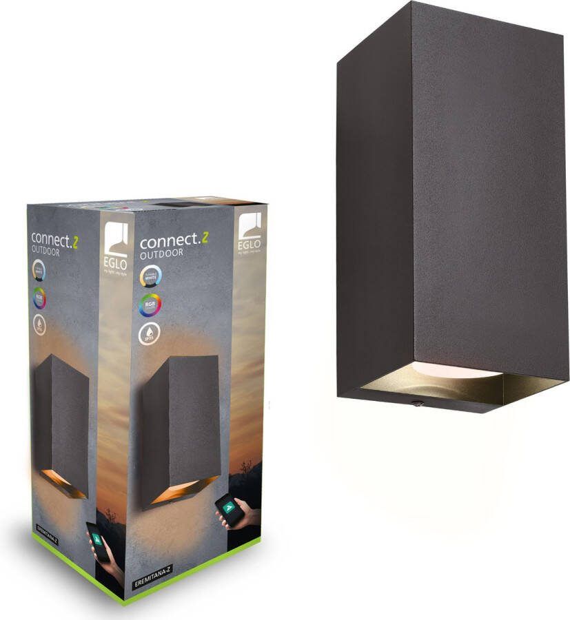 EGLO  connect.z Eremitana-Z Smart Wandlamp Buiten- GU10 - 24 cm - Zwart - Instelbaar RGB & wit licht - Dimbaar - Zigbee