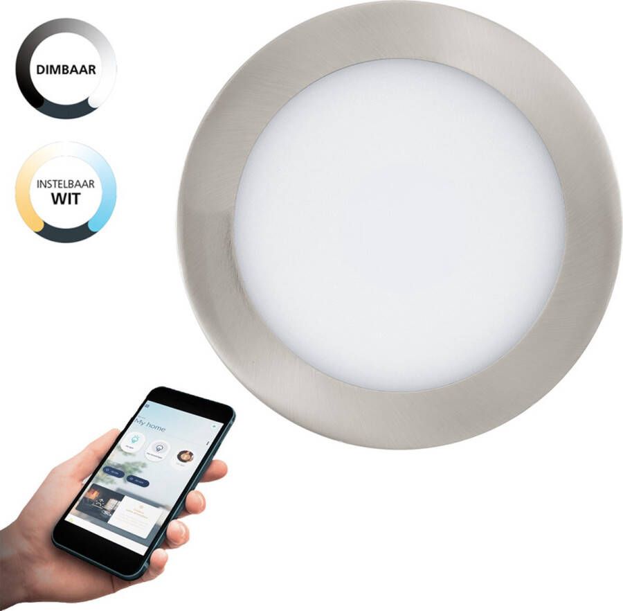 EGLO Connect .z Fueva-Z Smart Inbouwlamp Ø 16 5 cm Grijs Wit Instelbaar wit licht Dimbaar Zigbee