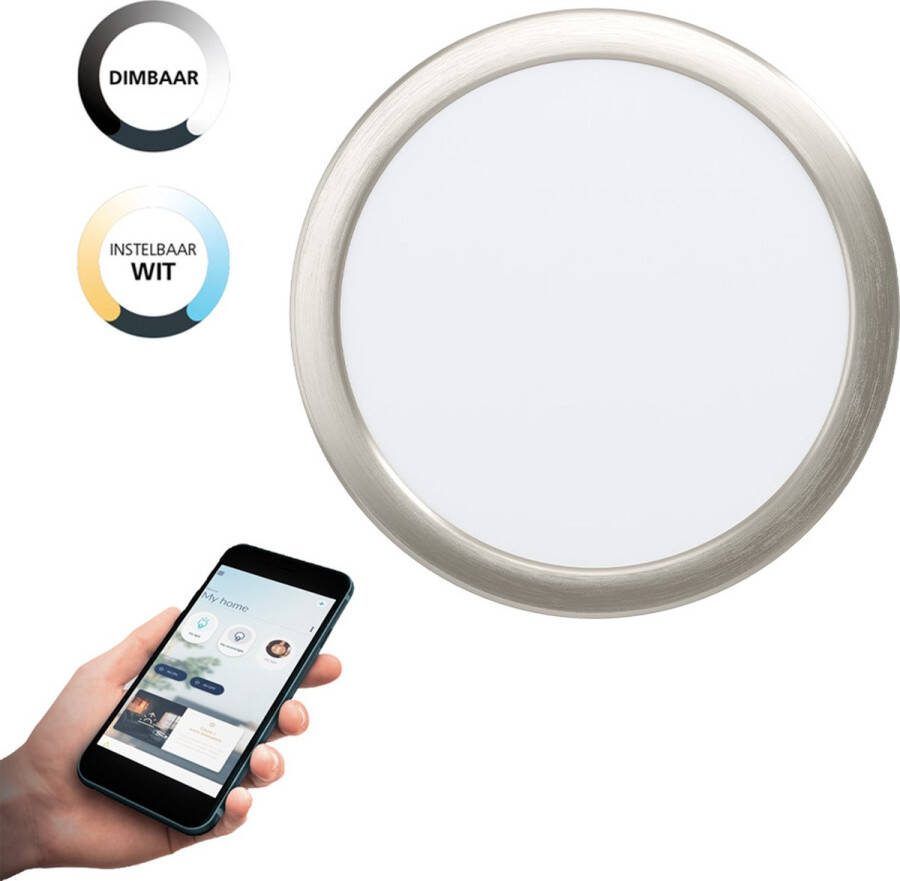 EGLO Plafondlamp FUEVA-Z Ø 216 mm plafondlamp ZigBee app en spraakbesturing dimbaar IP44 (1 stuk)