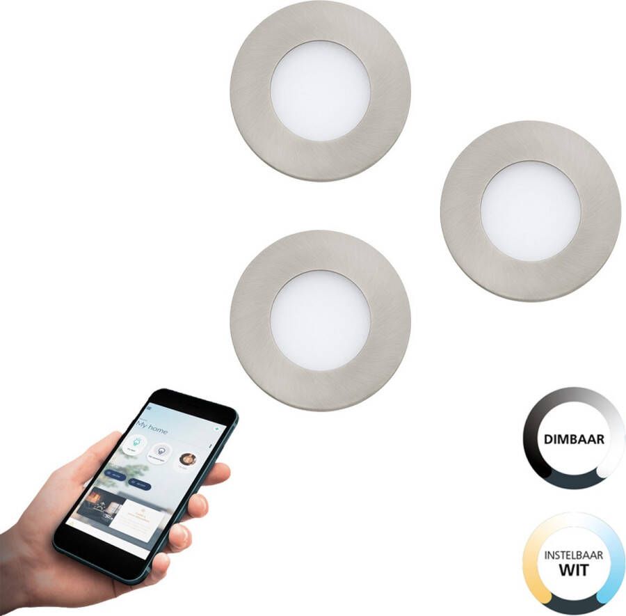 EGLO Connect .z Fueva-Z Smart Inbouwlamp Ø 8 5 cm Grijs Wit Set 3 spots Instelbaar wit licht Dimbaar Zigbee
