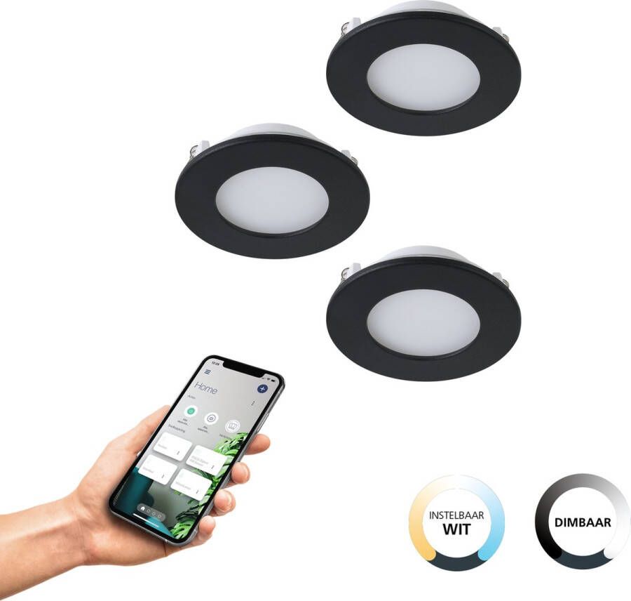 EGLO Connect .z Fueva-Z Smart Inbouwlamp Ø 8 5 cm Zwart Wit Set 3 spots Instelbaar wit licht Dimbaar Zigbee
