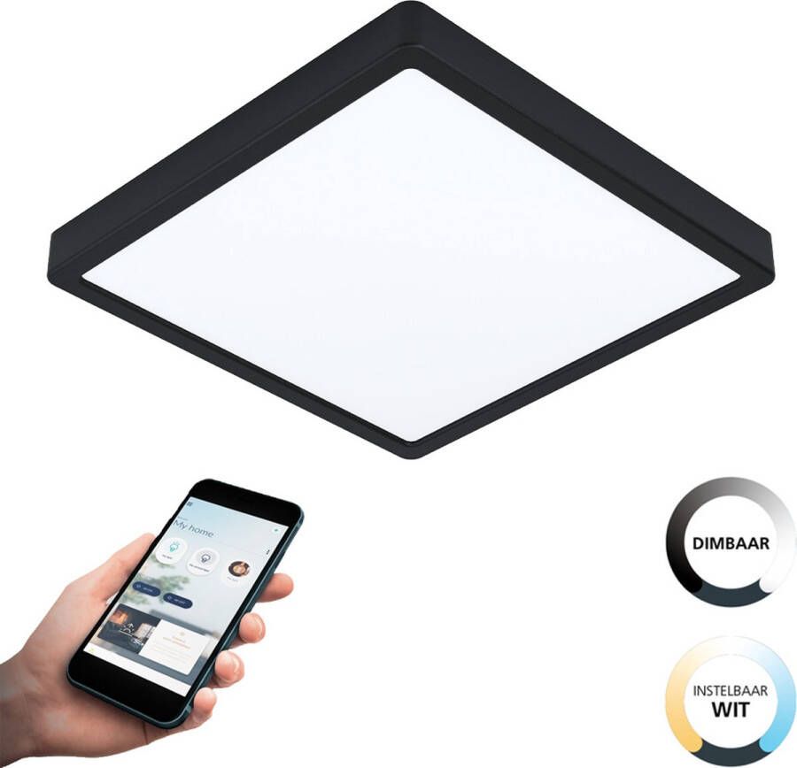 EGLO  connect.z Fueva-Z Smart Opbouwlamp - 28 5 cm - Zwart Wit - Instelbaar wit licht - Dimbaar - Zigbee