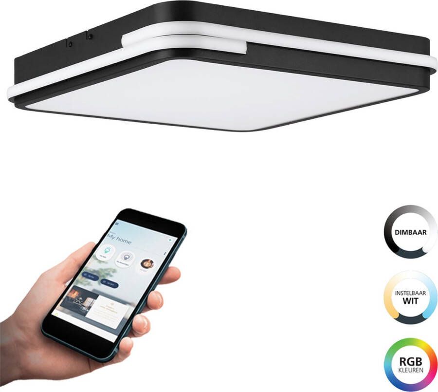 EGLO Connect .z Genovese-Z Smart Plafondlamp 47 cm Zwart Wit Instelbaar RGB & wit licht Dimbaar Zigbee