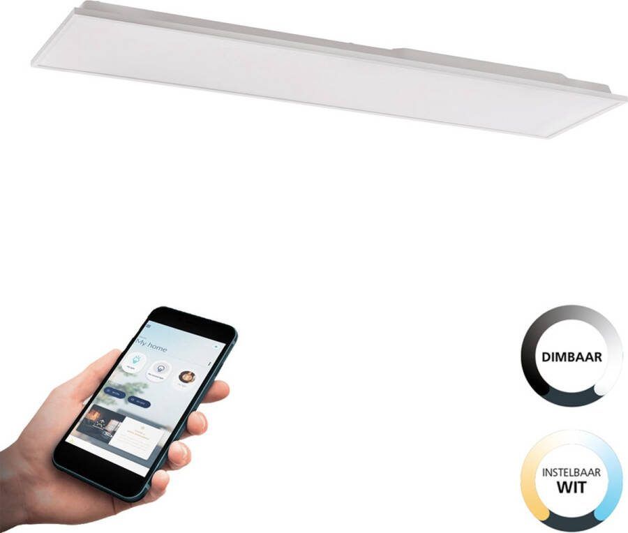 EGLO Plafondlamp HERRORA-Z plafondlamp wit instelbaar wit ZigBee 3.0 paneel timer App spraakbesturing Alexa ‎‎120 x 30 x 4 cm excl. afstandsbediening (1 stuk)