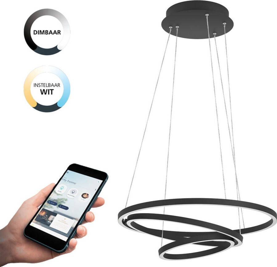 EGLO  connect.z Lobinero-Z Smart Hanglamp - Ø 58 cm - Zwart Wit - Instelbaar wit licht - Dimbaar - Zigbee