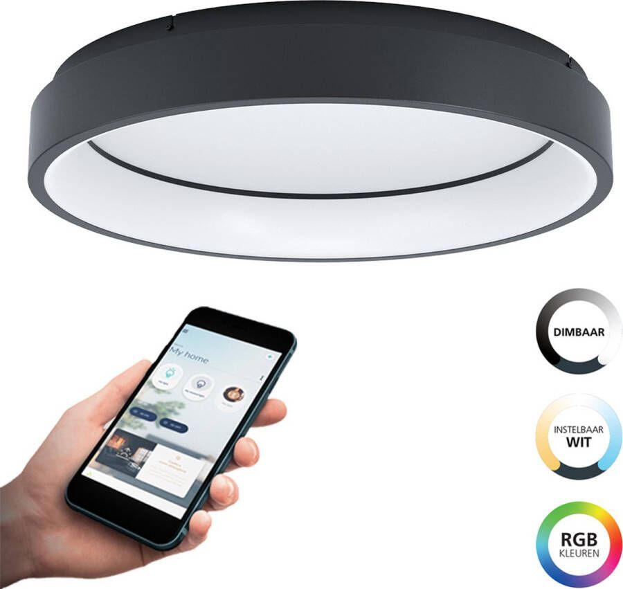 EGLO Connect .z Marghera-Z Smart Plafondlamp Ø 60 cm Zwart Wit Instelbaar RGB & wit licht Dimbaar Zigbee