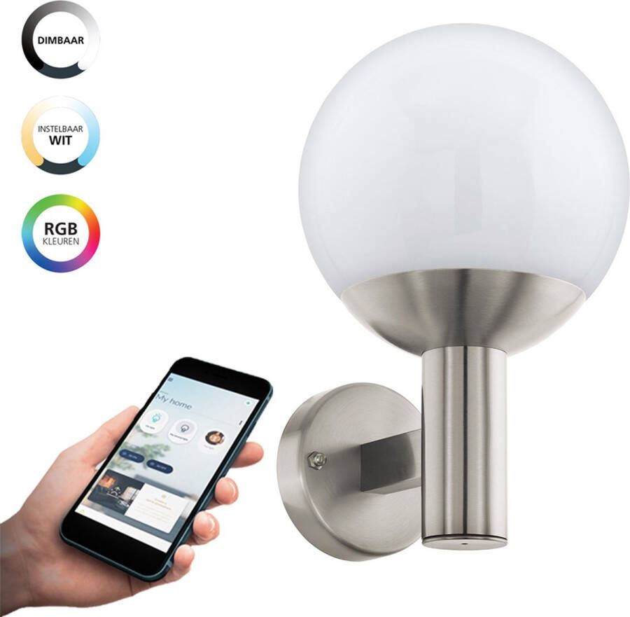 EGLO  connect.z Nisia-Z Smart Wandlamp Buiten- E27 - 31 5 cm - Grijs Wit - Instelbaar RGB & wit licht - Dimbaar - Zigbee