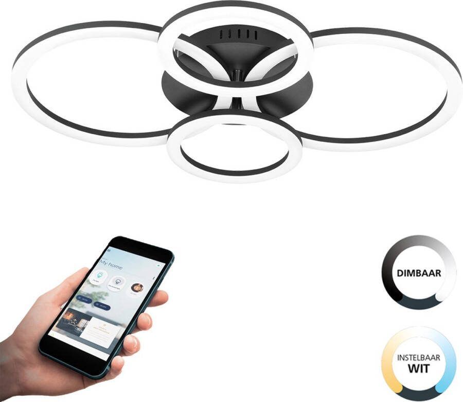 EGLO Plafondlamp PARRAPOS-Z plafondlamp zwart instelbaar wit ZigBee 3.0 disco-modus App spraakbesturing Alexa ‎‎‎‎‎‎‎‎‎45x61 5x8cm excl. afstandsbediening (1 stuk) - Foto 2