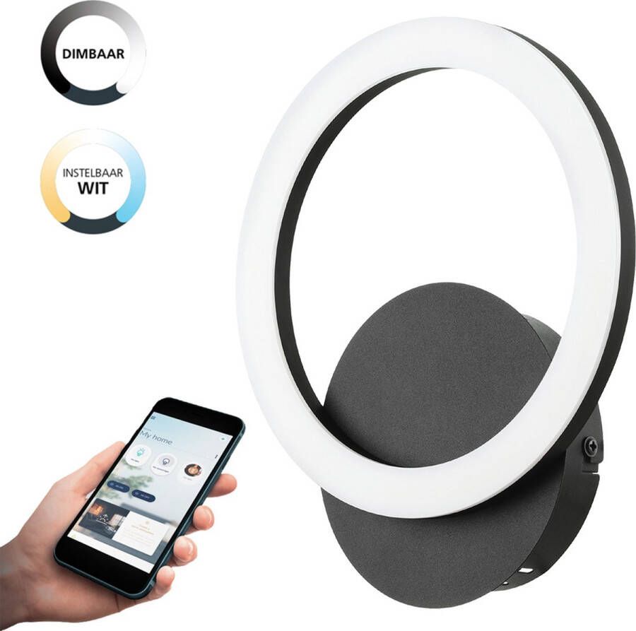 EGLO Connect .z Parrapos-Z Smart Wandlamp 24 cm Zwart Wit Instelbaar wit licht Dimbaar Zigbee