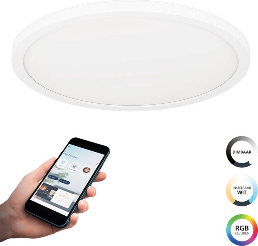 EGLO  connect.z Rovito-Z Smart Plafondlamp - Ø 29 5 cm - Wit - Instelbaar RGB & wit licht - Dimbaar - Zigbee