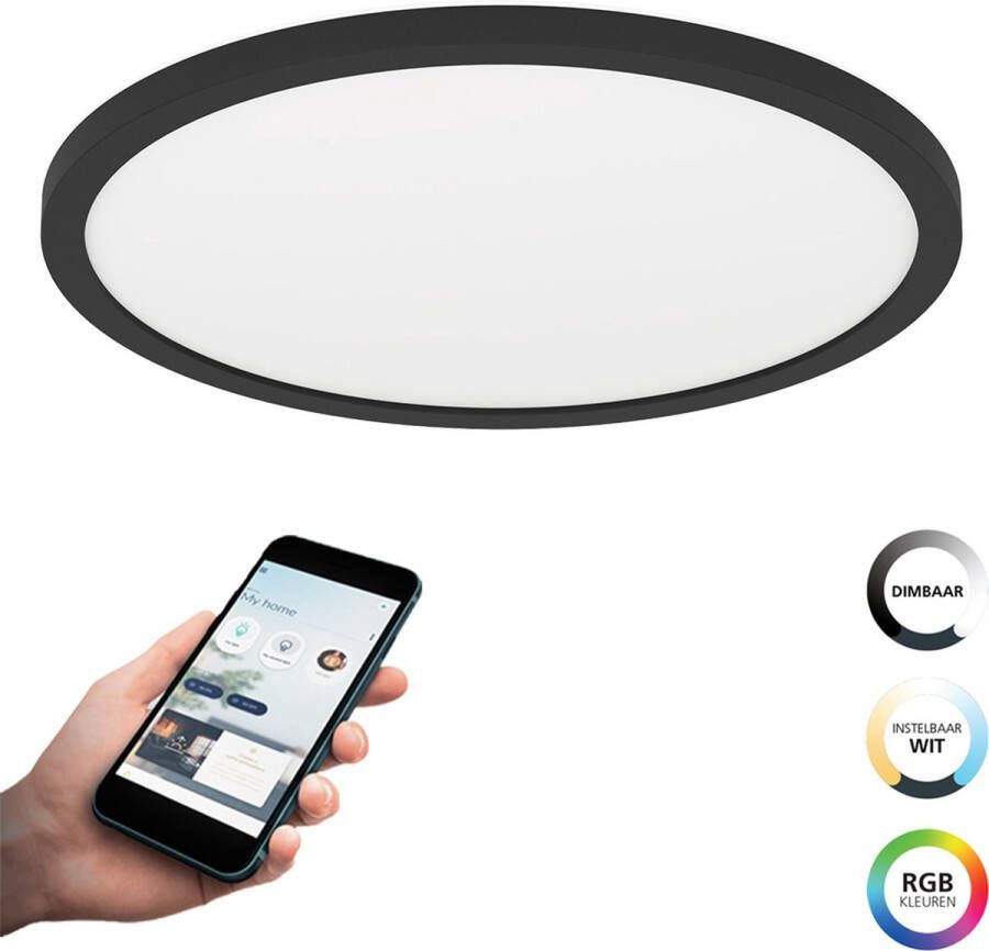 EGLO  connect.z Rovito-Z Smart Plafondlamp - 29 5 cm - Zwart Wit - Instelbaar RGB & wit licht - Dimbaar - Zigbee