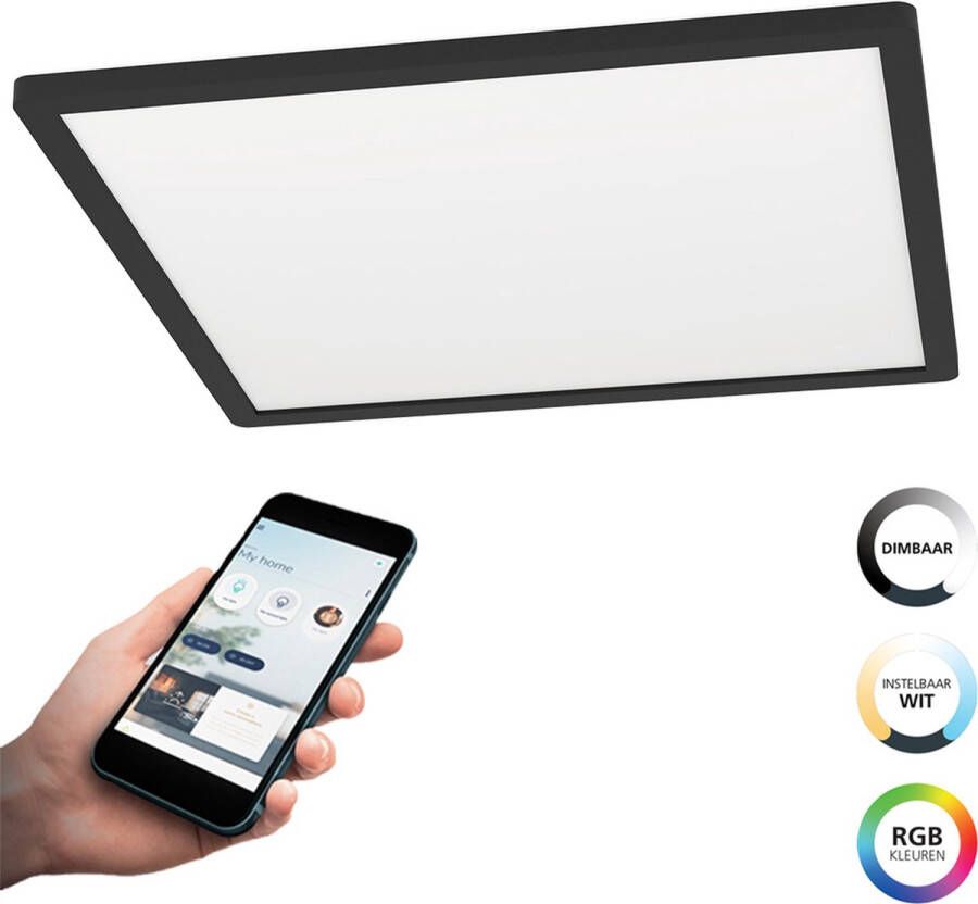 EGLO  connect.z Rovito-Z Smart Plafondlamp - 42 cm - Zwart Wit - Instelbaar RGB & wit licht - Dimbaar - Zigbee