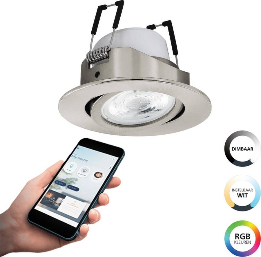 EGLO Connect .z Saliceto-Z Smart Inbouwspot Ø 8 cm Grijs Instelbaar RGB & wit licht Dimbaar Zigbee