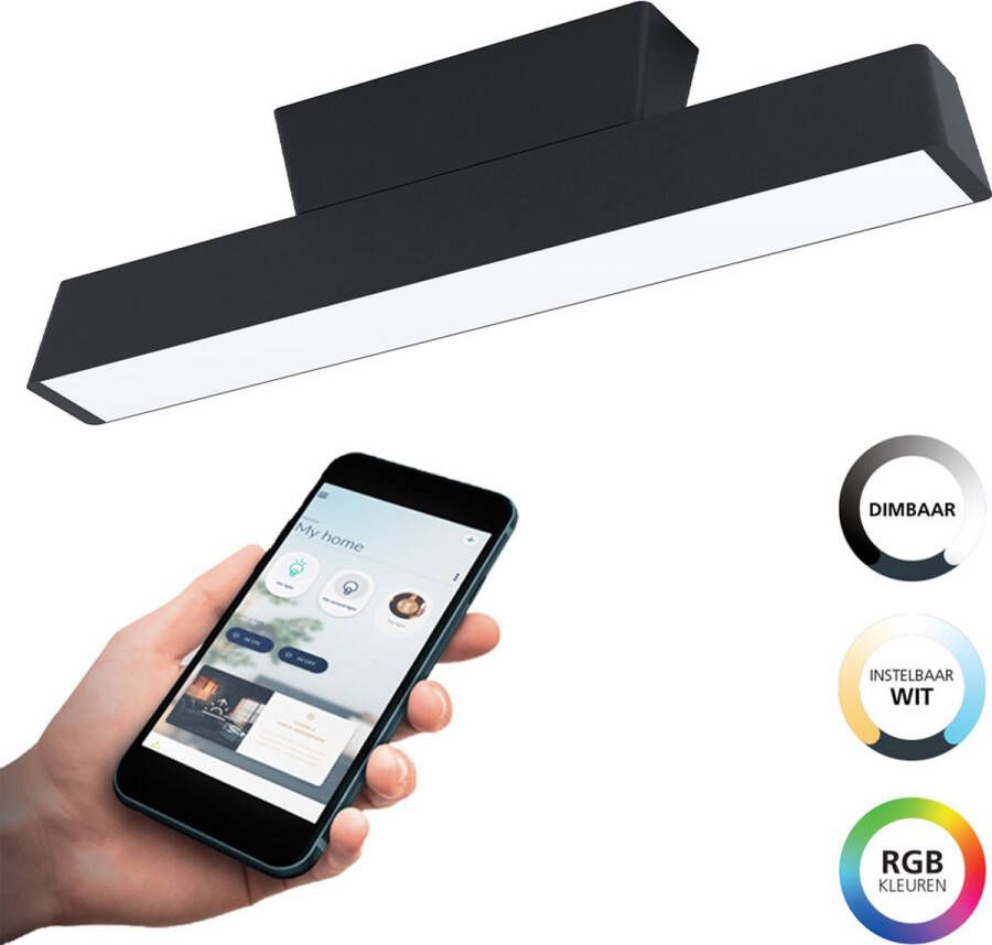 EGLO Connect .z Simolaris-Z Smart Plafondlamp 47 cm Zwart Wit Instelbaar RGB & wit licht Dimbaar Zigbee