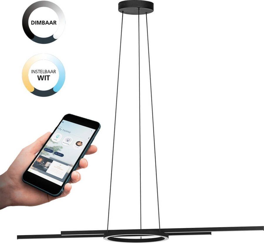EGLO Hanglamp ZILLERIO-Z hanglamp zwart instelbaar wit ZigBee 3.0 pendellamp Timer App spraakbesturing Alexa ‎‎‎‎116x30x110cm excl. afstandsbediening (1 stuk)