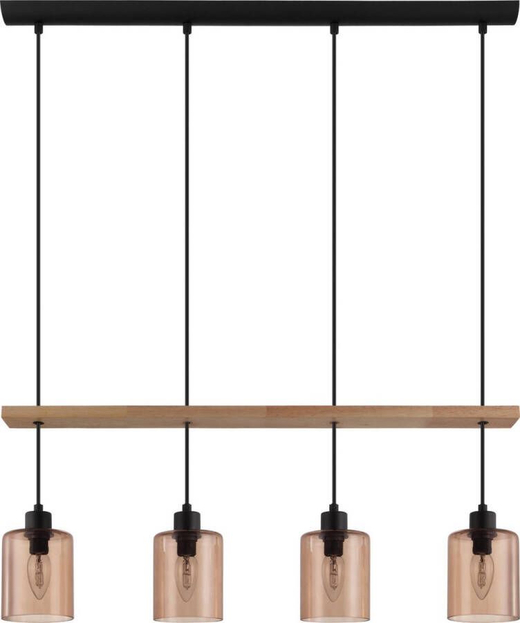 Hanglamp coolmont 4li e14 zwa hout koperglas zwart natuur