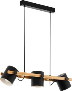 EGLO Hanglamp HORNWOOD zwart l78 x h110 x b21 cm excl. 3x e27 (elk max. 60 w) plafondlamp metaal lampenkappen draaibaar lamp hanglamp eettafellamp eettafel hout lamp voor de woonkamer