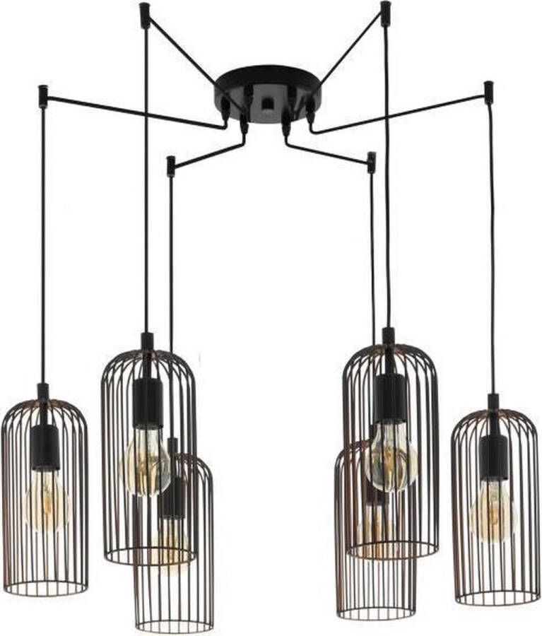 EGLO hanglamp Roccamena 6-lichts zwart koperkleur Leen Bakker