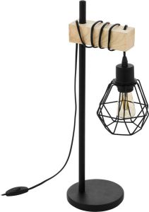 EGLO Tafellamp TOWNSHEND 5 zwart l22 x h50 x b15 5 cm excl. 1x e27 (elk max. 60 w) tafellamp met snoerschakelaar retro vintage lamp met hout bedlampje nachtlampje houten lamp bureaulamp