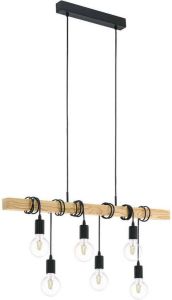 EGLO Hanglamp TOWNSHEND zwart bruin l100 x h110 x b10 cm excl. 6 x e27 (elk max. 60 w) plafondlamp vintage retro design lamp hanglamp eettafellamp eettafel lamp voor de woonkamer houten lamp