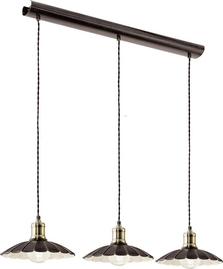 Eglo Vintage Hemington Hanglamp 3 Lichts Lengte 870mm. Zwart-Goud Ivoor