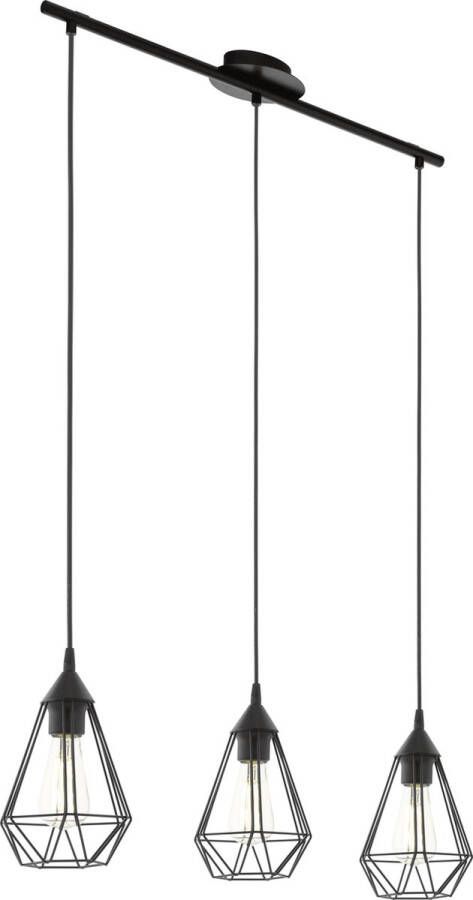 Eglo Vintage Tarbes Hanglamp Draadlamp 3 Lichts Lengte 790mm. Zwart