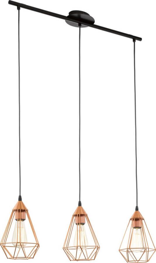 Eglo Vintage Tarbes Hanglamp Draadlamp 3 Lichts Lengte 790mm. Zwart Koper