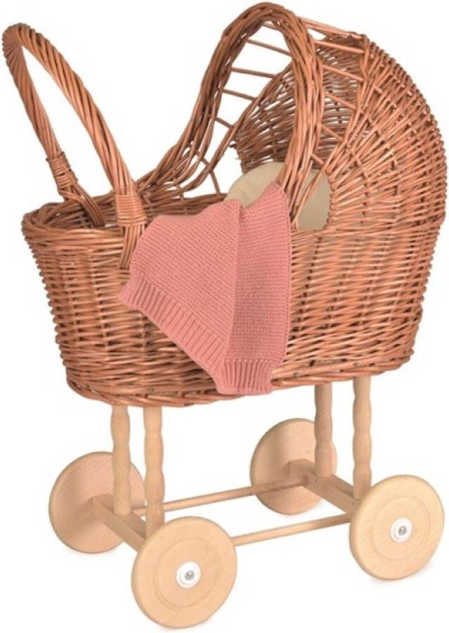 Egmont Toys Rieten poppenwagen met dekbed kussen en gebreid dekentje