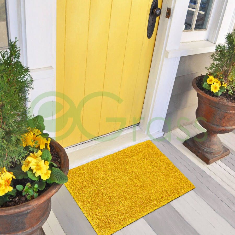 Egrass Deurmat RAINBOW Yellow Sunshine 44x66cm geel 25mm grasmat doormat schoonloopmat inloopmat – voordeur – door – deurtapijt droogloopmat tuin balkon terrasgrasmat entreemat