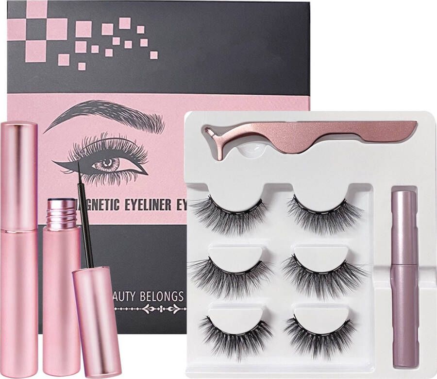 EHH BEAUTY EHHBEAUTY Magnetische Eyeliner En Magnetiche Wimpers 3 Paar Nepwimpers 3D Fake lashes Inclusief Pincet- Natural
