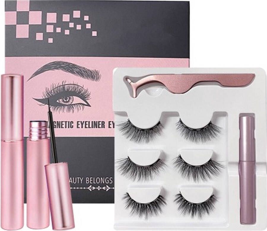EHH BEAUTY EHHBEAUTY -Magnetische Eyeliner Magnetiche Wimpers 3 Paar Nepwimpers 3D Fake lashes Inclusief Pincet Long