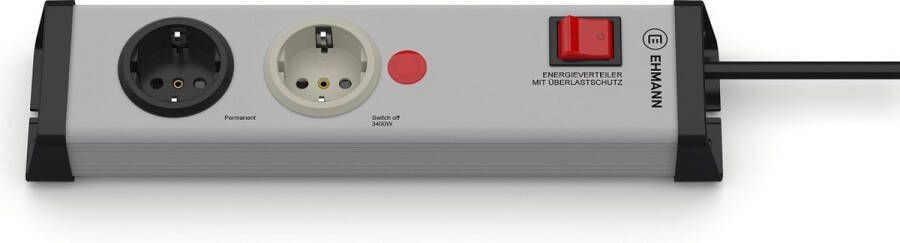 Ehmann 0218x00022301 Stekkerdoos met schakelaar 2-voudig Grijs Zwart Randaarde stekker 1 stuk(s)
